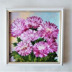 Pink aster flowers, Flower bouquet paintings, Flower wall decor for living room, Pictures of aster flowers, Bouquet art