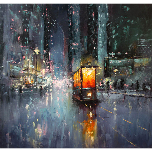 Re-exposure of Night Tram City Oil Painting Modern Walperion .JPG
