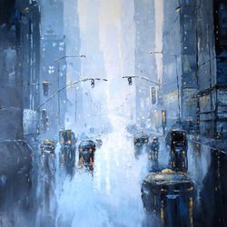 New York Painting "RAIN CITY" Original Painting on Canvas, Modern City Painting Original Art by "Walperion Paintings"