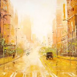 New York Painting "SUN CITY" Original Painting on Canvas, Modern City Painting Original Oil Art by "Walperion Paintings"