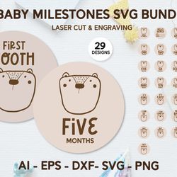 Baby milestones SVG bundle Baby bear milestones disc svg