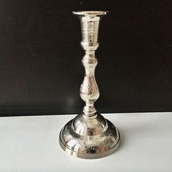 Brass Candlestick undefined Vintage 2000s | Processed Stem - Silver Plated | Round Foot | Made In Russia | High: 7.5"