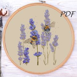 Cross stitch pattern bumblebee in lavender counted cross stitch design for embroidery pdf
