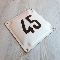 Address street number plate 45 - vintage house number plaque black white