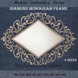 Diamond monogram frame applique machine embroidery design