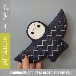 Felt Owl sewing pattern PDF tutorial in English, felt doll sewing diy