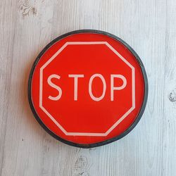 STOP traffic road sign outdoor - real vintage soviet street traffic stop sign