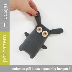grey plush rabbit sewing pattern pdf, rag doll tutorial, cloth bunny diy, stuffed animal pattern
