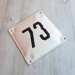 Address street number plate 73 - vintage house number plaque black white