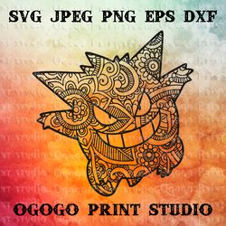 Gengar SVG, Mandala svg, Pokemon Svg cut file, Zentangle SVG