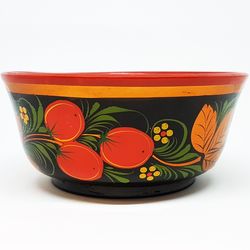 KHOKHLOMA Vintage Russian Wooden BOWL CUP Hand painted USSR 1970s