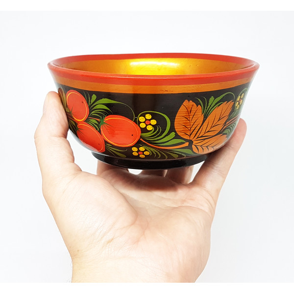 10 1970s USSR KHOKHLOMA Vintage Russian Wooden BOWL CUP Hand painted.jpg