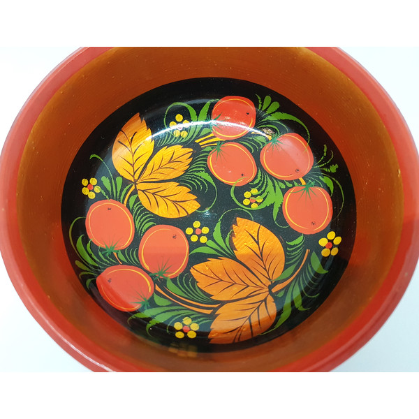 9 1970s USSR KHOKHLOMA Vintage Russian Wooden BOWL CUP Hand painted.jpg