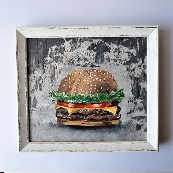 Acrylic-painting-still-life-cheeseburger-2