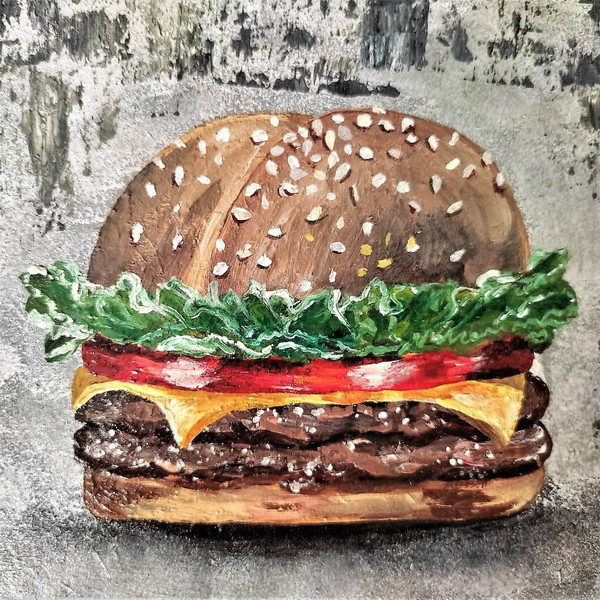 Acrylic-painting-still-life-cheeseburger-4