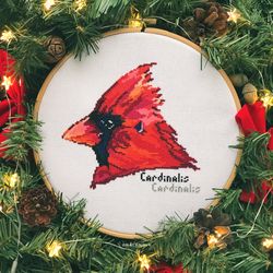 Red Cardinal Bird Cross Stitch Pattern PDF Winter State Bird Christmas Ornament Embroidery Design Holiday Decor, Digital