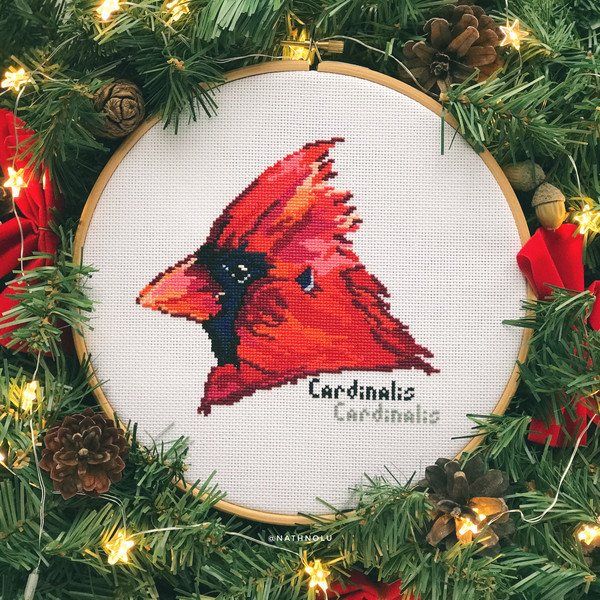 Red Cardinal Bird Ornament Cross Stitch