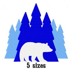 Bear embroidery machine design. Forest landscape embroidery files. Embroidery downloads.