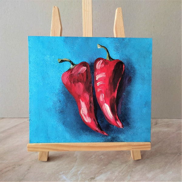 Acrylic-painting-still-life-vegetables-two-red-peppers-paprika-1