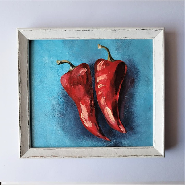 Acrylic-painting-still-life-vegetables-two-red-peppers-paprika-2