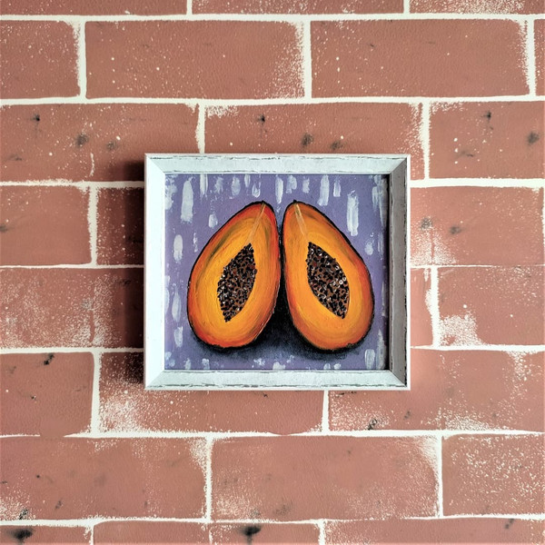 Acrylic-painting-still-life-fruit-two-halves-papaya-2