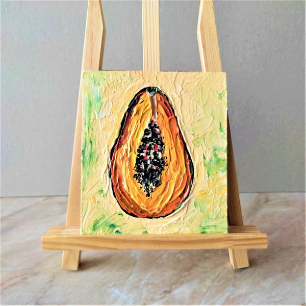 Acrylic-textured-small-painting-fruit-half-papaya-1