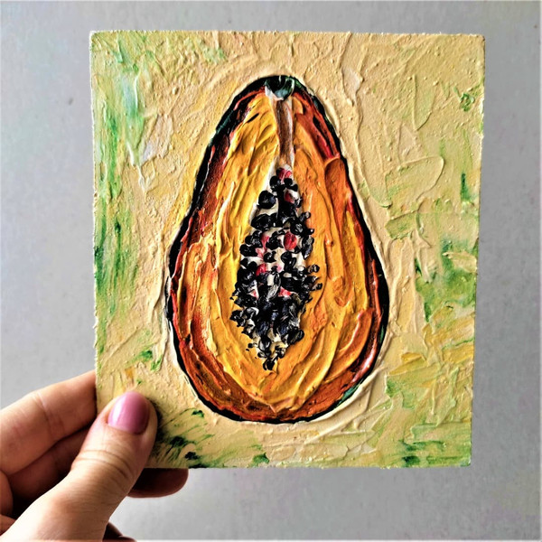 Acrylic-textured-small-painting-fruit-half-papaya-3