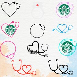 Stethoscope Split Monogram SVG Bundle, Hand Drawn Nurse SVG, Stethoscope Heart, Floral SVG, Doctor Svg Cut File, Nurse