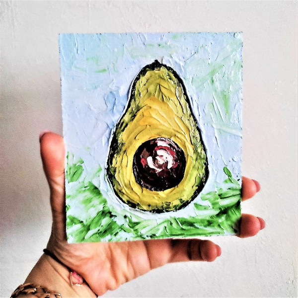 Acrylic-textured-small-painting-fruit-half-avocado-1