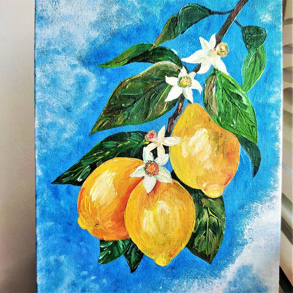 Acrylic-impasto-painting-branch-of-flowering-lemon-tree-1