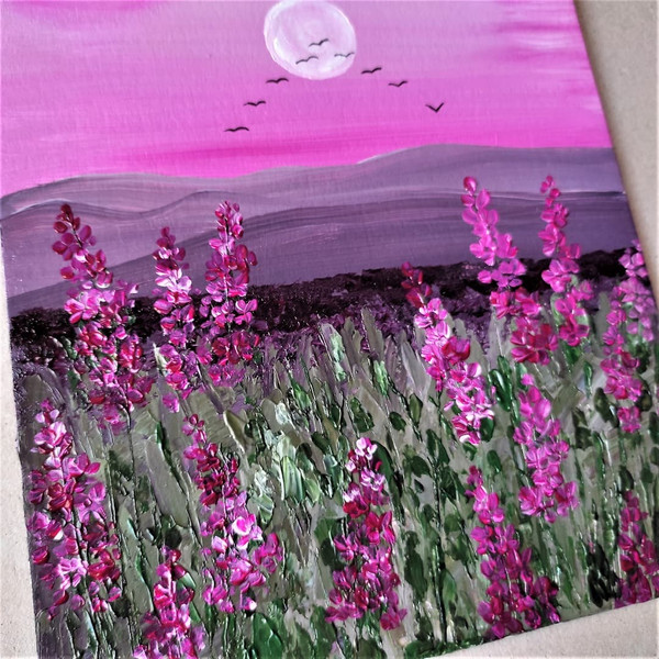 Acrylic-impasto-painting-landscape-pink-sunset-in-a-field-of-wildflowers-2