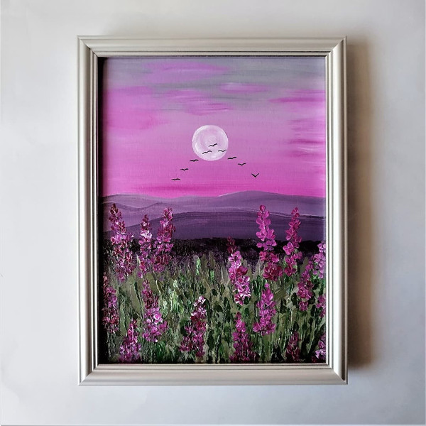 Acrylic-impasto-painting-landscape-pink-sunset-in-a-field-of-wildflowers-4