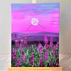 Wildflowers acrylic painting, Landscape art, Sunset scenery painting, Floral paintings, Bright floral wall art