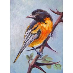 Oriole Painting Bird Original Art Animal Fine Art 8x6" by Svetlana