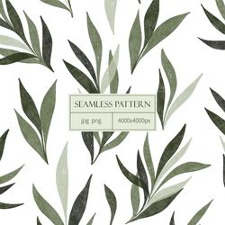 Digital paper with watercolor branches. Watercolor seamless pattern