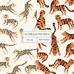 Digital paper with leopards and tigers. Vector seamless pattern