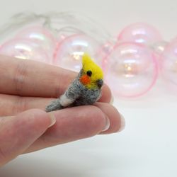 Tiny needle felted gray cockatiel, miniature cockatiel figurine, handmade gift