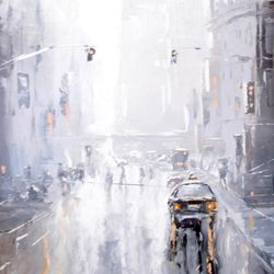 New York Painting "RAINY STREETS" Original Oil Painting on Canvas, Modern Oversize Painting by "Walperion Paintings"