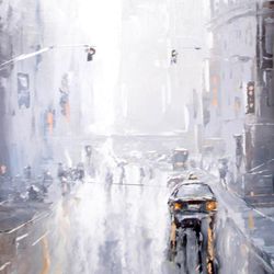 new york painting "rainy streets" original oil painting on canvas, modern oversize painting by "walperion paintings"