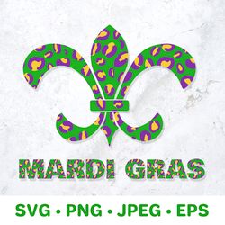 mardi gras svg. leopard fleur de lis. fat tuesday