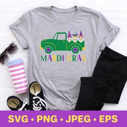 mardi gras retro truck with cute gnomes svg cut file