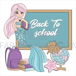 1 september mermaid princess school vector illustration set