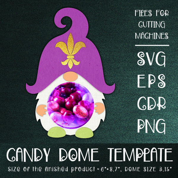 Mardi Gras Gnome Candy Dome Template