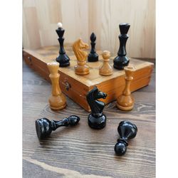 Vintage wooden large chess set USSR board 40x40cm Soviet Chess 1960s