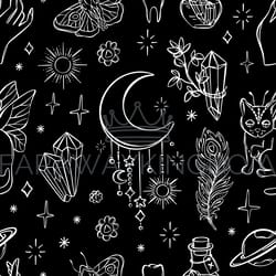 alchemic elements monochrome witchcraft seamless pattern