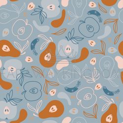 APPLE AND PEAR Delicious Fruit Hand Drawn Seamless Pattern