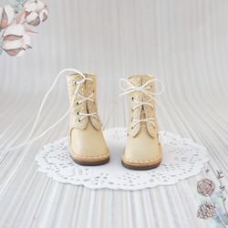 Little Darling doll tall shoes, Pale yellow color boots for doll, Effner Little Darling doll, Leather Doll shoes
