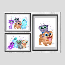 Puppy Dog Pals Set Disney Art Print Digital Files nursery room watercolor
