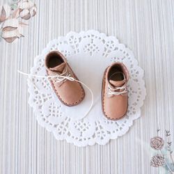 Little Darling dolls leather shoes, Beige color boots for doll, Effner Little Darling dolls, Doll shoes with shoelace