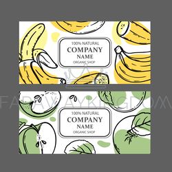 apple banana labels design sketch vector illustration set